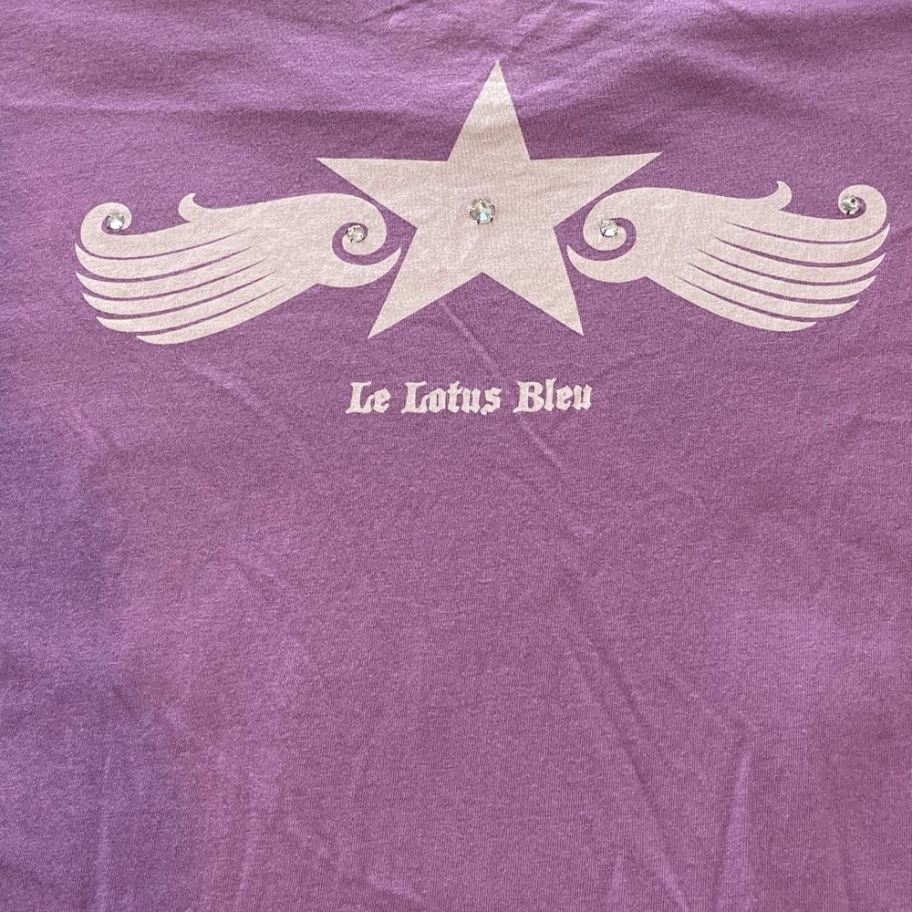 Le Lotus Bleu Purple T-Shirt With Swarovski Crystal Star Y2K Size Large - Picture 5 of 5